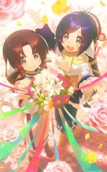 Rule 34 | 2girls, ainu clothes, animal ears, aquaplus, artist request, black hair, blush, boots, breasts, brown eyes, brown hair, celebration, closed mouth, dokapon up!, dress, eruruu, family, flower, from above, hair ornament, happy, highres, kuon (utawarerumono), long dress, long hair, looking up, medium breasts, mother and daughter, multiple girls, official art, open mouth, outdoors, outstretched arms, ponytail, raised eyebrows, scarf, smile, spread arms, swept bangs, tail, teeth, utawarerumono, utawarerumono: itsuwari no kamen, utawarerumono: lost flag, very long hair, white tail, yellow eyes