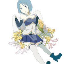 Rule 34 | 1girl, ankle boots, bare shoulders, belt, blue eyes, blue footwear, blue hair, blue skirt, boots, breasts, cape, closed mouth, commentary, coral, detached sleeves, dot nose, english commentary, flower, flower request, frills, hands up, jitome, light smile, looking away, mahou shoujo madoka magica, mahou shoujo madoka magica (anime), medium breasts, miki sayaka, pleated skirt, shell, short hair, simple background, sitting, skirt, solo, soul gem, spread legs, starfish, strapless, thighhighs, usako (arisusagi), white background, white cape, white thighhighs, yellow flower, zettai ryouiki