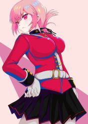 Rule 34 | 1girl, belt, black skirt, blush, braid, braided ponytail, breasts, closed mouth, coat, commentary request, fate/grand order, fate (series), florence nightingale (fate), gloves, hand on own hip, highres, large breasts, long hair, military, military uniform, pantyhose, pink hair, pleated skirt, red coat, red eyes, skirt, solo, uniform, white gloves, white pantyhose, yuusaku (nekorakuda)