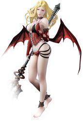 Rule 34 | 1girl, 3d, annette (castlevania), barefoot, blonde hair, breasts, castlevania (series), corruption, corset, cr pachinko akumajou dracula, dark persona, demon girl, demon wings, elbow gloves, feet, female focus, gloves, large breasts, legs, long hair, looking at viewer, nail polish, no bra, official art, red eyes, revealing clothes, solo, staff, standing, demon girl, tattoo, thong, transparent background, vampire, wings
