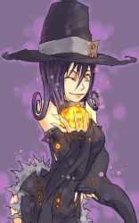 Rule 34 | 00s, bad id, bad pixiv id, blair (soul eater), detached sleeves, glowing, hat, jack-o&#039;-lantern, mado, mado (mukade tou), one eye closed, pumpkin, purple hair, solo, soul eater, wink, witch hat, yellow eyes