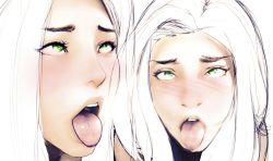 Rule 34 | 1girl, ahegao, blush, close-up, diathorn, female focus, green eyes, open mouth, rolling eyes, sketch, solo, tongue, tongue out