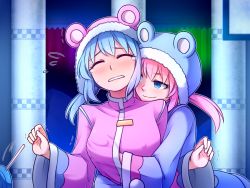 Rule 34 | 2girls, animal hood, blue coat, blue eyes, blue hair, blush, grabbing another&#039;s breast, candy, closed eyes, coat, commentary, covered erect nipples, english commentary, food, forced, fur-trimmed hood, fur trim, fur trimm, grabbing, groping, hand under clothes, hood, incest, lollipop, long hair, long sleeves, low twintails, molestation, multiple girls, nieve (rabi ribi), nixie (rabi ribi), pink coat, pink hair, rabi-ribi, siblings, sisters, smirk, speckticuls, sweatdrop, tears, trembling, twintails, wide sleeves, yuri
