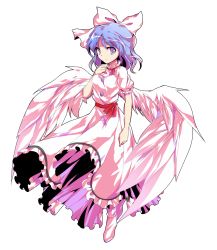 Rule 34 | 1girl, alphes (style), bare arms, blue eyes, blue hair, bobby socks, bow, breasts, closed mouth, dairi, dress, eyebrows, feathered wings, feathers, frilled dress, frills, frown, full body, hair bow, mai (touhou), medium breasts, parody, puffy short sleeves, puffy sleeves, red bow, short hair, short sleeves, smile, socks, solo, style parody, touhou, touhou (pc-98), transparent background, v-shaped eyebrows, white bow, white dress, white socks, white wings, wings