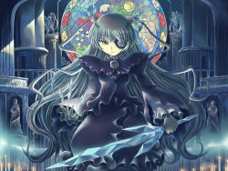 Rule 34 | 00s, barasuishou, church, crystal, dress, eyepatch, frills, long hair, ranranloo, rozen maiden, silver hair, solo, sword, twintails, two side up, very long hair, weapon, yellow eyes