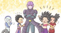 Rule 34 | 10s, 2girls, 3boys, :d, :o, bald, belt, black eyes, black hair, blush, cabba, caulifla, closed mouth, crossed arms, crossover, dragon ball, dragon ball super, earrings, frost (dragon ball), hit (dragon ball), jacket, jewelry, kale (dragon ball), long hair, multiple boys, multiple girls, open mouth, pink shirt, ponytail, red eyes, red shirt, serious, shirt, short hair, smile, spiked hair, standing, strapless, sumika, sweatdrop, tail, tube top, universe 6 (dragon ball)