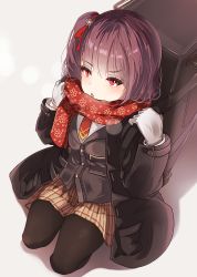 Rule 34 | 1girl, bad id, bad pixiv id, bag, blush, brown jacket, coat, floral print, girls&#039; frontline, gloves, hair ribbon, jacket, kneeling, long hair, long sleeves, looking at viewer, necktie, official alternate costume, open mouth, pantyhose, pleated skirt, red eyes, red hair, red ribbon, red scarf, ribbon, scarf, shadow, side ponytail, skirt, solo, unimon e, wa2000 (date in the snow) (girls&#039; frontline), wa2000 (girls&#039; frontline), white background, white gloves