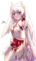 Rule 34 | 1girl, absurdres, bare shoulders, blue eyes, breasts, closed mouth, cutescookie, dated, detached sleeves, hair between eyes, highres, honkai (series), honkai impact 3rd, long hair, long sleeves, medium breasts, signature, simple background, solo, theresa apocalypse, thighhighs, veil, white background, white hair, white sleeves, white thighhighs