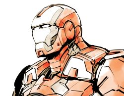 Rule 34 | 1boy, armor, highres, iron man, ishiyumi, looking away, male focus, marvel, partially colored, power armor, simple background, solo, superhero costume, tony stark, upper body, white background