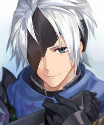 Rule 34 | 1boy, alphen (tales), bishounen, black gloves, blue eyes, closed mouth, gloves, male focus, mask, peach luo, short hair, silver hair, smile, solo, tales of (series), tales of arise