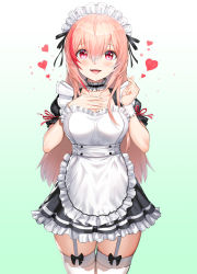 Rule 34 | 1girl, absurdres, alternate costume, apron, blush, breasts, choker, collarbone, cowboy shot, enmaided, fangs, girls&#039; frontline, gradient background, greem bang, hair between eyes, heart, highres, long hair, looking at viewer, m4 sopmod ii (girls&#039; frontline), maid, maid headdress, medium breasts, multicolored hair, open mouth, pink hair, puffy short sleeves, puffy sleeves, red eyes, red hair, short sleeves, sidelocks, simple background, smile, solo, streaked hair, thighs, tongue, tongue out, vampire, wrist cuffs