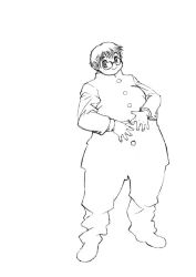 Rule 34 | 1boy, fat, fat man, glasses, lineart, male focus, obese, school outfit, solo, tanuma yuuichirou