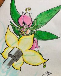 digimon digimon_(creature) fairy flower lilimon monster_girl petals plant_girl traditional_media