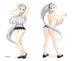 Rule 34 | armpits, ass, backless outfit, bare shoulders, bell (ppgd), breasts, gigantic breasts, grey eyes, hairband, mary janes, microskirt, aged up, powerpuff girls doujinshi, shoes, sideboob, skirt, socks, thong, turtleneck, white hair, white legwear