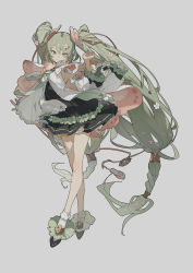 Rule 34 | 1girl, absurdly long hair, absurdres, alternate costume, braid, breasts, cape, crossed legs, detached sleeves, dress, flower, frilled dress, frills, full body, green hair, grey background, hair flower, hair ornament, hatsune miku, highres, long hair, looking at viewer, magical mirai miku, magical mirai miku (2021), simple background, small breasts, smile, socks, solo, twintails, very long hair, vocaloid, watson cross, white socks, wide sleeves, zhibuji loom