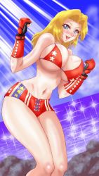 Rule 34 | 1girl, annon (wtvt), bikini, bikini top only, blonde hair, blue eyes, breasts, dead or alive, highres, huge breasts, long hair, midriff, smile, solo, swimsuit, tecmo, tina armstrong