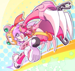 Rule 34 | 1girl, belt, claws, goggles, hat, looking at viewer, looking back, maron macaron, nom, open mouth, pink eyes, pink hair, queen&#039;s blade, queen&#039;s gate, queen&#039;s gate spiral chaos, shorts, smile, solo, thighhighs