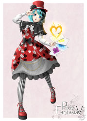 Rule 34 | 1girl, aqua hair, bad id, bad pixiv id, black flower, black hair, black rose, blue eyes, capelet, card, club card, clubs, copyright name, diamond (shape), diamond card, dress, fire, flower, hat, heart, heart card, highres, holding, holding card, mary janes, mochi.f, multicolored hair, original, pantyhose, patterned legwear, pixiv fantasia, pixiv fantasia 5, playing card, print dress, red footwear, rose, shoes, solo, spade, spade card, striped clothes, striped pantyhose, top hat, two-tone hair, vertical-striped clothes, vertical-striped pantyhose