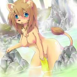 Rule 34 | 1girl, animal ears, blue eyes, blush, breasts, furry, furry female, kagerofu, lion, pussy, solo, tagme, tail