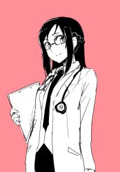 Rule 34 | 1girl, ayatori (sensei heroism), dokidoki! precure, hishikawa rikka, lab coat, looking at viewer, monochrome, necktie, precure, solo, stethoscope