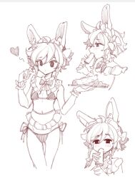 Rule 34 | 1boy, animal ears, apron, bow, braid, detached collar, food in mouth, genshin impact, heart, highres, lineart, lingerie, male focus, matchesstars, multiple views, popsicle, popsicle in mouth, rabbit boy, rabbit ears, revealing clothes, short hair with long locks, swept bangs, twin braids, underwear, venti (genshin impact), waist apron