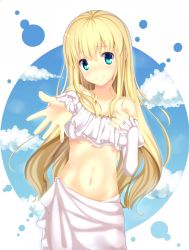 Rule 34 | 10s, 1girl, aldnoah.zero, aqua eyes, asseylum vers allusia, bad id, bad pixiv id, bare shoulders, blonde hair, crop top, dress, hand on own chest, jewelry, long hair, looking at viewer, midriff, navel, necklace, outstretched hand, reaching, smile, solo, stomach, suke (suraimubesulove), suraimubesulove