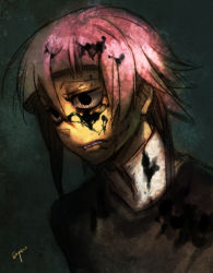 Rule 34 | 00s, androgynous, black eyes, blood, blood on clothes, blood on face, crona (soul eater), empew, face, gender request, hair between eyes, high collar, injury, pain, pink hair, sad, short hair, solo, soul eater