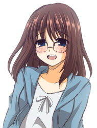 Rule 34 | 1girl, blue eyes, brown hair, fate/prototype, fate (series), glasses, long hair, sajou ayaka (fate/prototype), solo, suta102