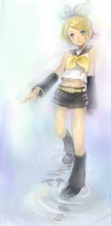 Rule 34 | 1girl, bad id, bad pixiv id, blonde hair, female focus, gradient background, kagamine rin, ris, solo, vocaloid, water