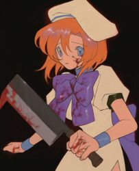 1girl blood bloody_weapon highres higurashi_no_naku_koro_ni_mei looking_at_viewer sword weapon