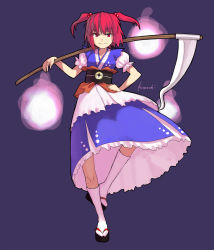 Rule 34 | 1girl, clog sandals, female focus, full body, highres, okobo, onozuka komachi, red eyes, red hair, sandals, scythe, shoes, short hair, solo, standing, touhou, twintails, two side up, yu 65026