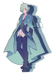 Rule 34 | 1bitheart, 1boy, aisaka mikado, blue footwear, blue jacket, blue pants, cape, closed mouth, earphones removed, full body, green cape, green hair, hands in pockets, jacket, looking at viewer, miwasiba, number tattoo, official art, pants, pink eyes, shirt, smile, solo, tattoo, transparent background, white shirt