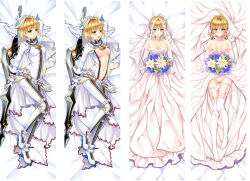Rule 34 | 10s, 1girl, aestus estus, ahoge, artoria pendragon (all), artoria pendragon (fate), blonde hair, bodysuit, bouquet, breasts, bridal veil, bride, dakimakura (medium), dress, fate/extra, fate/extra ccc, fate (series), flower, garter belt, gown, green eyes, highres, kotetu han, lace, lace-trimmed legwear, lace trim, lily (flower), multiple views, navel, nero claudius (bride) (fate), nero claudius (fate), nero claudius (fate) (all), nipples, official alternate costume, panties, panty pull, pussy, saber (fate), saber (royal dress) (fate), saber lily, sword, thighhighs, uncensored, underwear, veil, weapon, wedding dress, white panties, white thighhighs