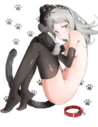 Rule 34 | 1girl, absurdres, anal, anal object insertion, anal tail, animal hands, arknights, black gloves, black thighhighs, blush, breasts, butt plug, cat tail, chinese commentary, closed mouth, collar, commentary request, fake tail, fetal position, full body, gloves, grey eyes, grey hair, head wings, highres, irene (arknights), long hair, looking at viewer, lying, medium breasts, navel, nude, object insertion, on side, paw gloves, paw print, paw print background, pointy ears, sex toy, shin maboroshi, skindentation, solo, tail, thighhighs, unworn collar, white background, wings