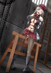 Rule 34 | 10s, alisa ilinichina amiella, angry, arms behind back, ball gag, bdsm, bondage, boots, bound, breasts, cabbie hat, crotch rope, drooling, gag, gagged, god eater, hat, high heel boots, high heels, highres, hitachi magic wand, long hair, miniskirt, panties, pantyhose, plaid, plaid skirt, predicament bondage, rope, sex toy, shibari, silver hair, simple background, skirt, solo, tears, torn clothes, torn pantyhose, torture, underboob, underwear, vibrator, wiffle gag, wooden horse, yasume yukito