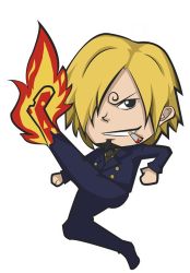 Rule 34 | 1boy, ari rayoko, blonde hair, chibi, facial hair, fire, formal, goatee, hair over one eye, lowres, male focus, one piece, sanji (one piece), solo, suit