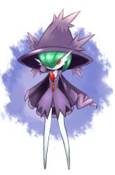 Rule 34 | alternate costume, cosplay, creatures (company), daiquiri, game freak, gardevoir, gen 3 pokemon, gen 4 pokemon, green hair, hat, mismagius, mismagius (cosplay), nintendo, no humans, pokemon, pokemon (creature), red eyes, short hair, smile, solo, standing, witch, witch hat