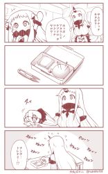 Rule 34 | 10s, 2girls, 4koma, abyssal ship, arms up, claws, comic, contemporary, detached sleeves, flying sweatdrops, horns, kantai collection, long hair, mittens, monochrome, multiple girls, needle, northern ocean princess, pincushion, seaport princess, sewing kit, sewing needle, signature, single horn, translation request, twitter username, very long hair, yamato nadeshiko