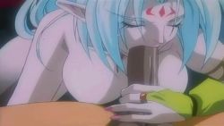 Rule 34 | animated, animated gif, aqua hair, blue hair, breasts, delta (words worth), demon girl, closed eyes, facial mark, fellatio, forehead mark, gloves, large breasts, long hair, nail, nail polish, oral, penis, pointy ears, red eyes, rubbing, demon girl, uncensored, white hair, words worth