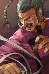 Rule 34 | 1boy, braid, facial hair, fighting stance, g gundam, grey eyes, grey hair, gundam, hair tie, hands up, hungry clicker, jacket, long hair, long sleeves, male focus, manly, master asia, multiple boys, mustache, open mouth, single braid, solo, stance