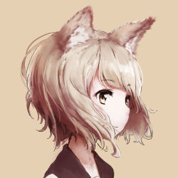 Rule 34 | 1girl, animal ear fluff, animal ears, blonde hair, collarbone, highres, looking to the side, medium hair, monochrome background, original, portrait, simple background, smile, solo, yellow eyes, yxmczk