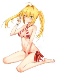 Rule 34 | bikini, blonde hair, blush, caster (nero claudius), fate/grand order, fate (series), green eyes, highres, long hair, smile, swimsuit, twintails