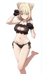 1girl animal_ears animal_hands animal_print blonde_hair blue_eyes breasts cat_cutout cat_ears cat_girl cat_hair_ornament cat_lingerie cat_panties cat_paws cat_print cat_tail cleavage cleavage_cutout clothing_cutout hair_ornament highres hololive hololive_english large_breasts looking_at_viewer meme_attire panties print_panties skaarl_(artist) solo tail underwear virtual_youtuber watson_amelia