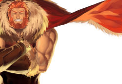 Rule 34 | 1boy, armor, bad id, bad pixiv id, beard, cape, crossed arms, facial hair, fate/zero, fate (series), grin, hullabaloo, iskandar (fate), male focus, manly, muscular, red hair, smile, solo