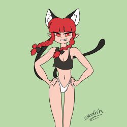 Rule 34 | 1girl, animal ear fluff, animal ears, animated, animated gif, cat ears, cat girl, cat tail, crop top, kaenbyou rin, long hair, multiple tails, navel, panties, red eyes, red hair, solo, solo focus, tail, touhou, twintails, two tails, underwear, white panties, zedrin