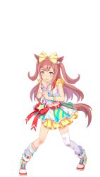 Rule 34 | 1girl, agnes digital (umamusume), animal ears, asymmetrical legwear, bad link, bead bracelet, beads, belt, belt buckle, blue eyes, blush, boots, bow, bowtie, bracelet, buckle, crop top, dress, flat chest, full body, game model, hair bow, hands up, heart, high heel boots, high heels, highres, horizontal-striped thighhighs, horse ears, horse girl, horse tail, jewelry, kneehighs, long hair, looking at viewer, midriff, mismatched legwear, navel, official art, open mouth, pink dress, pink hair, pleated skirt, red belt, shirt, single kneehigh, single sock, single thighhigh, skirt, smile, socks, solo, standing, striped clothes, striped thighhighs, tachi-e, tail, thighhighs, thighhighs under boots, transparent background, two side up, umamusume, uneven legwear, very long hair, white footwear, white shirt, white skirt, white thighhighs, yellow bow