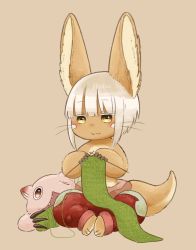 Rule 34 | 1other, brown eyes, rabbit, furry, highres, kawasemi27, knitting, made in abyss, nanachi (made in abyss), short hair, smile, solo, white hair