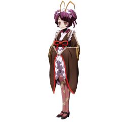 Rule 34 | 1girl, antennae, apron, black kimono, black skirt, entoma vasilissa zeta, frilled skirt, frilled sleeves, frills, full body, head tilt, japanese clothes, kimono, kyer0704, long sleeves, looking at viewer, maid, medium skirt, official art, overlord (maruyama), pantyhose, pleated skirt, purple hair, red eyes, red ribbon, ribbon, skirt, solo, sunlight, transparent background, victorian maid, waist apron, white apron, wide sleeves