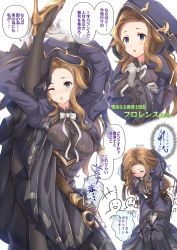 Rule 34 | 1girl, arms up, black dress, black pantyhose, blue eyes, blush, breasts, brown hair, commentary request, dress, flexible, florence (granblue fantasy), gloves, granblue fantasy, high heels, highres, hood, hood up, large breasts, leg lift, leg up, long hair, long sleeves, looking at viewer, midorinocha, one eye closed, open mouth, pantyhose, puffy long sleeves, puffy sleeves, simple background, split, standing, standing on one leg, standing split, thighband pantyhose, translation request, white background, white gloves