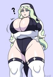 Rule 34 | 1girl, blonde hair, breasts, brian12, diana cavendish, highres, huge breasts, little witch academia, nun, solo